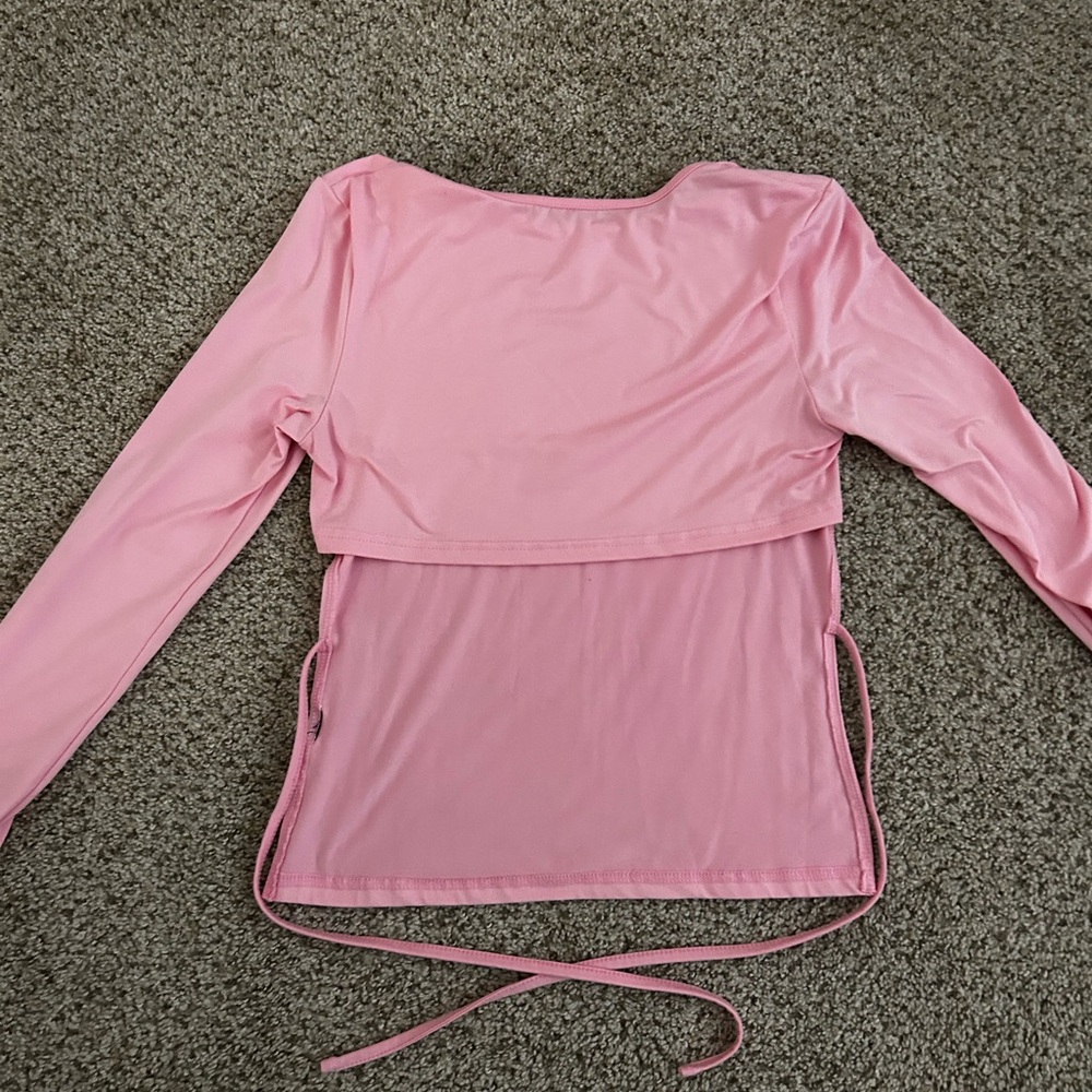 Pink Long Sleeve Crop Top